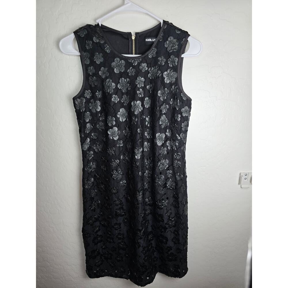 Karl Lagerfeld Sheath Dress Floral Dress Size 2 Black - Picture 2 of 6